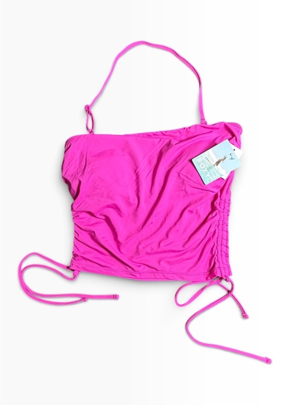 ROXY hot pink bandeau adjustable halter strap crop swim top $48 NWT